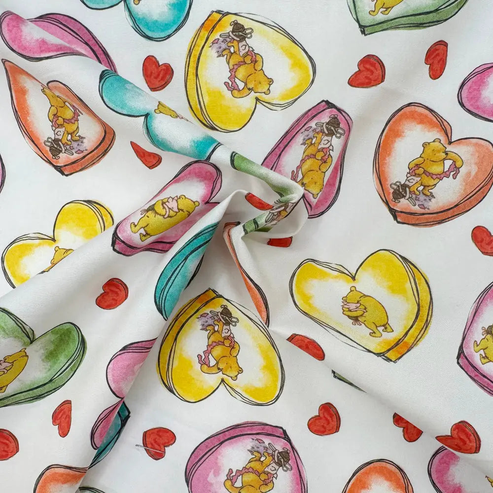 Winnie the Pooh Cotton Percale Fabric | Lightweight 200 Thread Count 100% Cotton 44" (112cm) Wide Dressmaking & Craft Fabric – Sold by the Meter