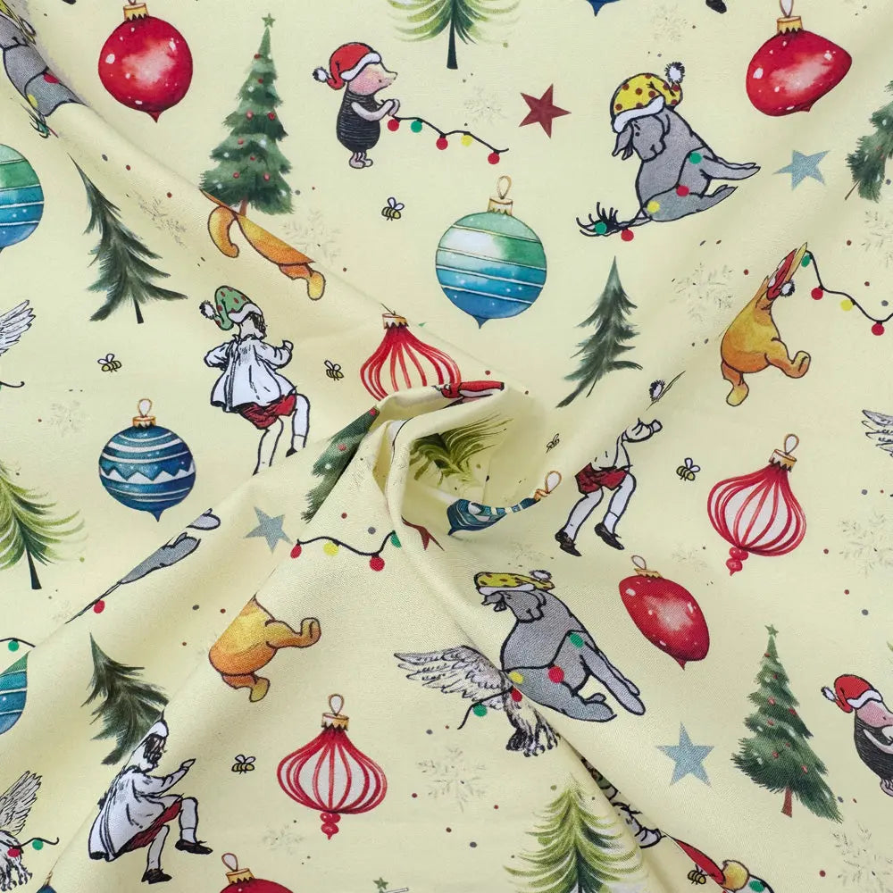 Winnie the Pooh Cotton Percale Fabric | Lightweight 200 Thread Count 100% Cotton 44" (112cm) Wide Dressmaking & Craft Fabric – Sold by the Meter