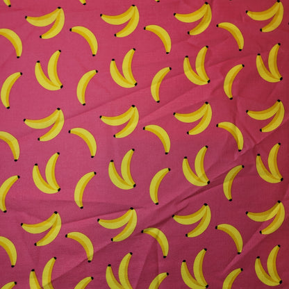 Soft 100% Cotton Floral Fabric for Kids’ Sewing and Quilting – 44" Wide, Perfect for Dresses and Crafts (Cerise Bananas)