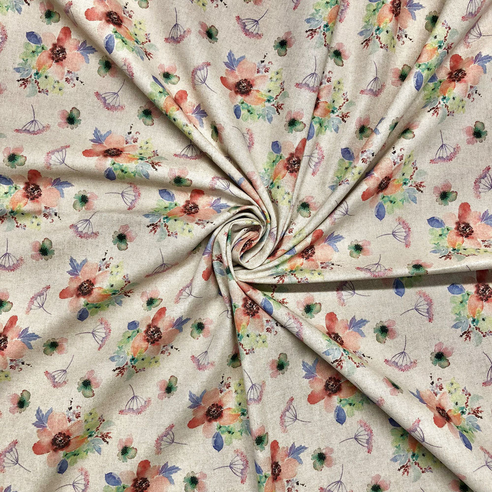 Cotton Rich Linen Look Printed Panama Fabric | 55" (140cm) Wide 200gsm Craft & Home Décor Fabric – Sold by the Meter