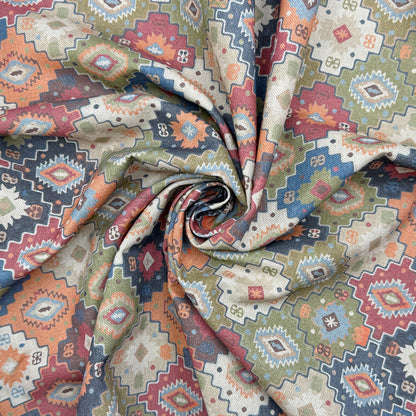 Cotton Rich Linen Look Printed Panama Fabric | 55" (140cm) Wide 200gsm Craft & Home Décor Fabric – Sold by the Meter