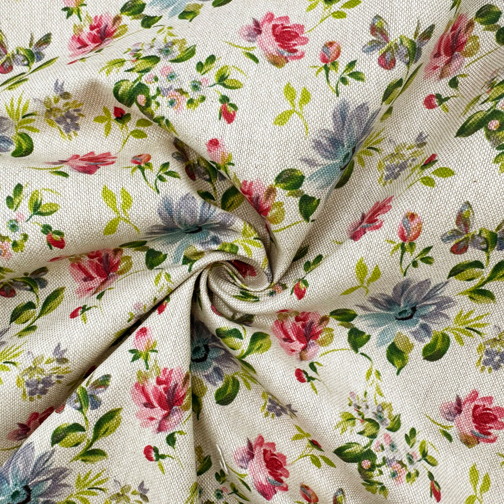 Cotton Rich Linen Look Printed Panama Fabric | 55" (140cm) Wide 200gsm Craft & Home Décor Fabric – Sold by the Meter