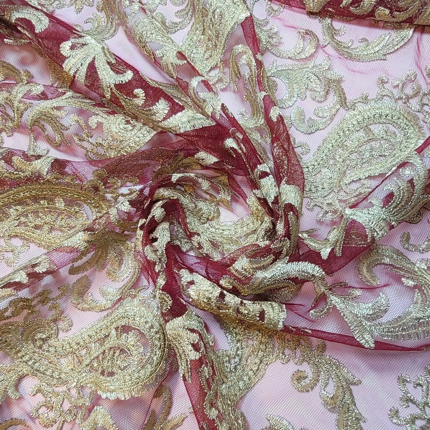 Paisley Embroidered Mesh Net Fabric – 58" Wide Dress & Craft Material (Sold by the Meter)