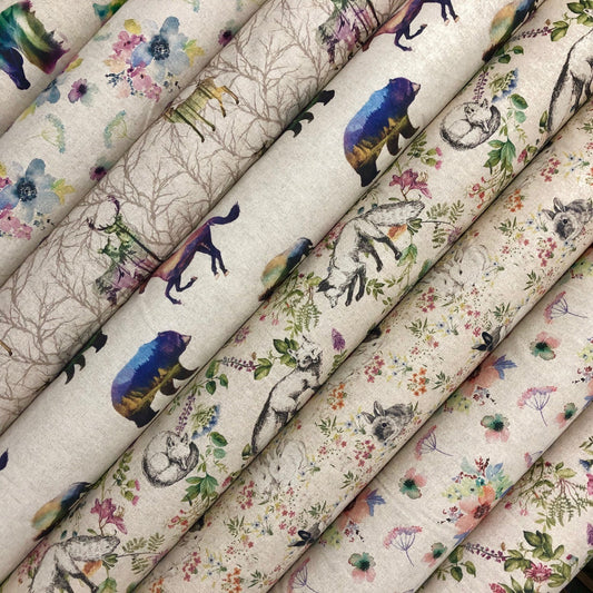 Cotton Rich Linen Look Printed Panama Fabric | 55" (140cm) Wide 200gsm Craft & Home Décor Fabric – Sold by the Meter