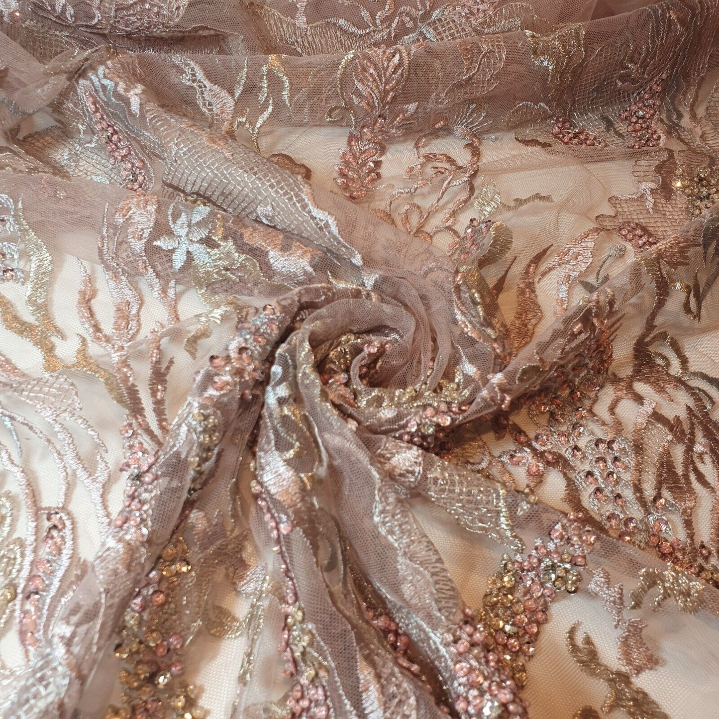 Premium Mesh Net Fabric – 58" Wide Floral Diamante Embroidery Dress & Craft Material