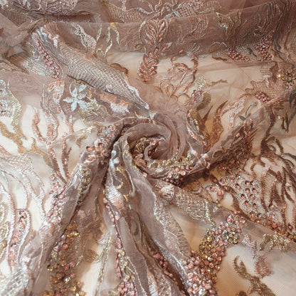 Premium Mesh Net Fabric – 58" Wide Floral Diamante Embroidery Dress & Craft Material