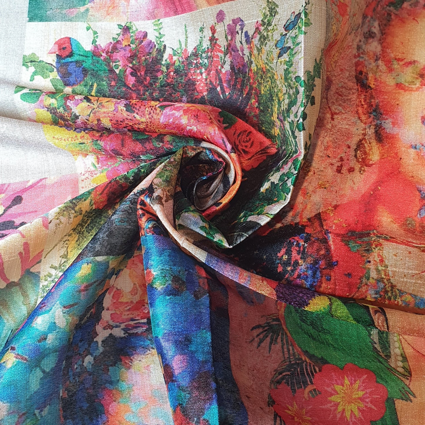 Polyester Faux Raw Silk Digital Print Fabric – 44" Wide Floral, Abstract & Frida Kahlo Inspired Dress, Craft & Quilting