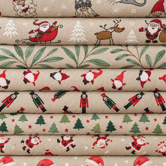 Christmas Linen Look Printed Panama Fabric | Cotton Rich 55" (140cm) Wide 205gsm Craft & Home Décor Material – Sold by the Meter
