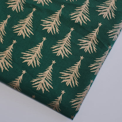 Deluxe Gold Foil Christmas Cotton Fabric – 44" Wide Snowflake & Xmas Tree Print for Festive Décor & Crafts