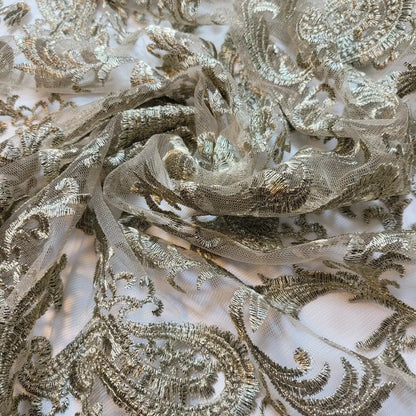 Paisley Embroidered Mesh Net Fabric | 58" (147cm) Wide Dressmaking & Craft Material – Sold by the Metre