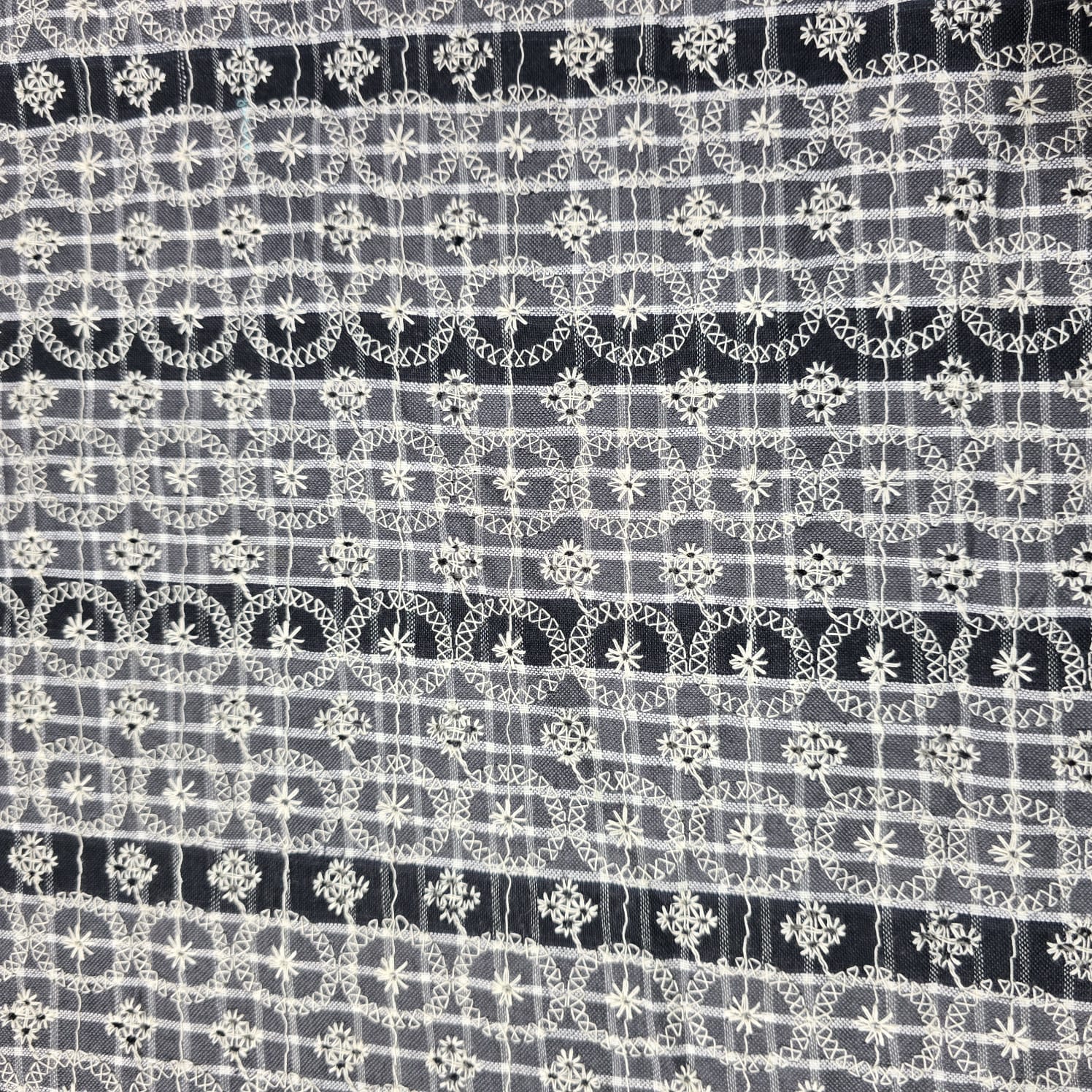 Checked Embroidered Cotton Fabric 44