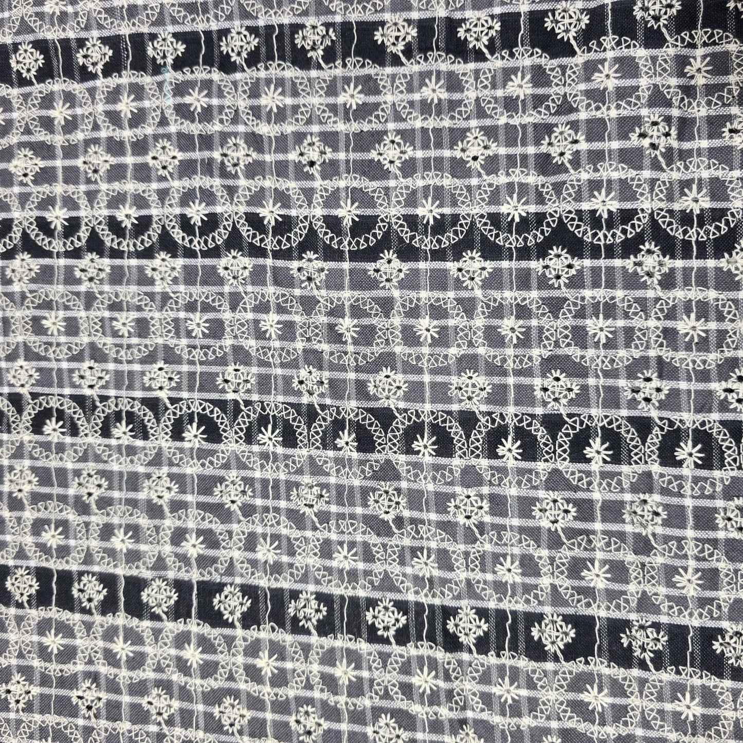 Checked Embroidered Cotton Fabric 44" Wide | Floral Broderie Dressmaking, Craft &