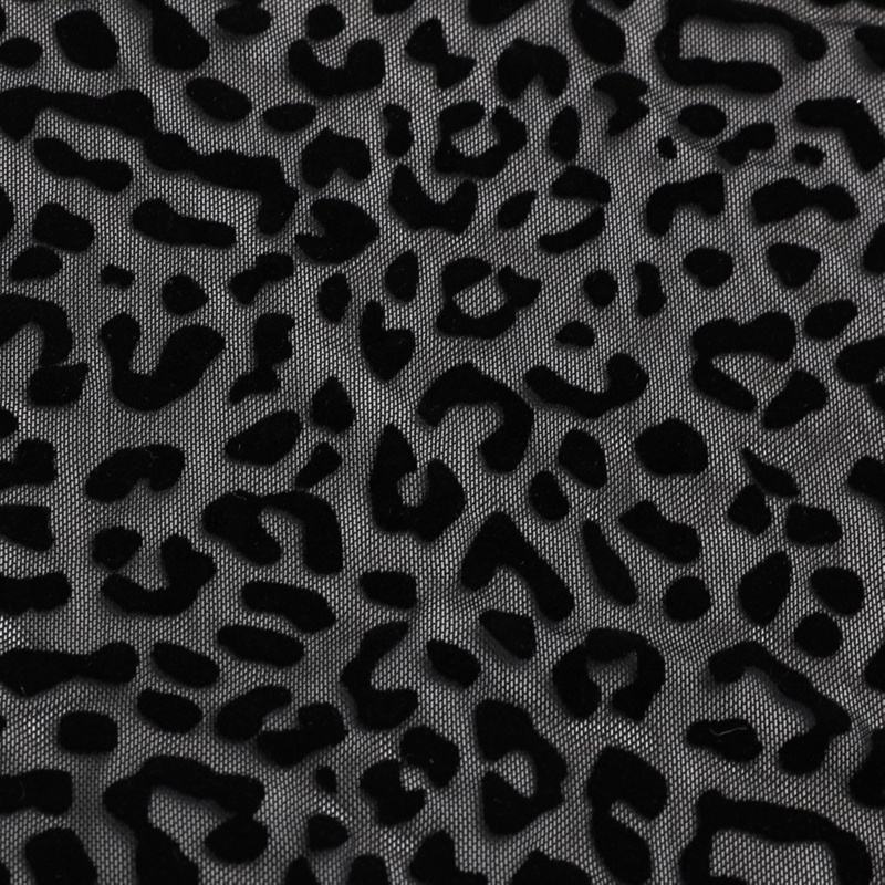 Black Leopard Flock Mesh Fabric 58” Wide By The Metre