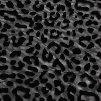 Black Leopard Flock Mesh Fabric 58” Wide By The Metre