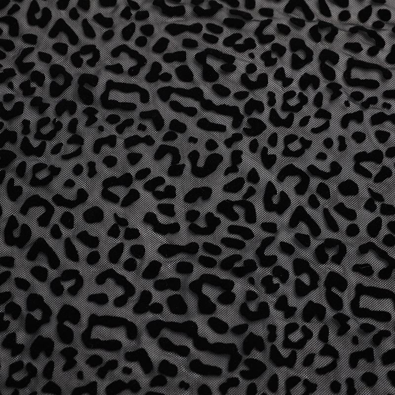 Black Leopard Flock Mesh Fabric 58” Wide By The Metre