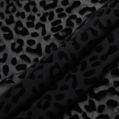 Black Leopard Flock Mesh Fabric 58” Wide By The Metre