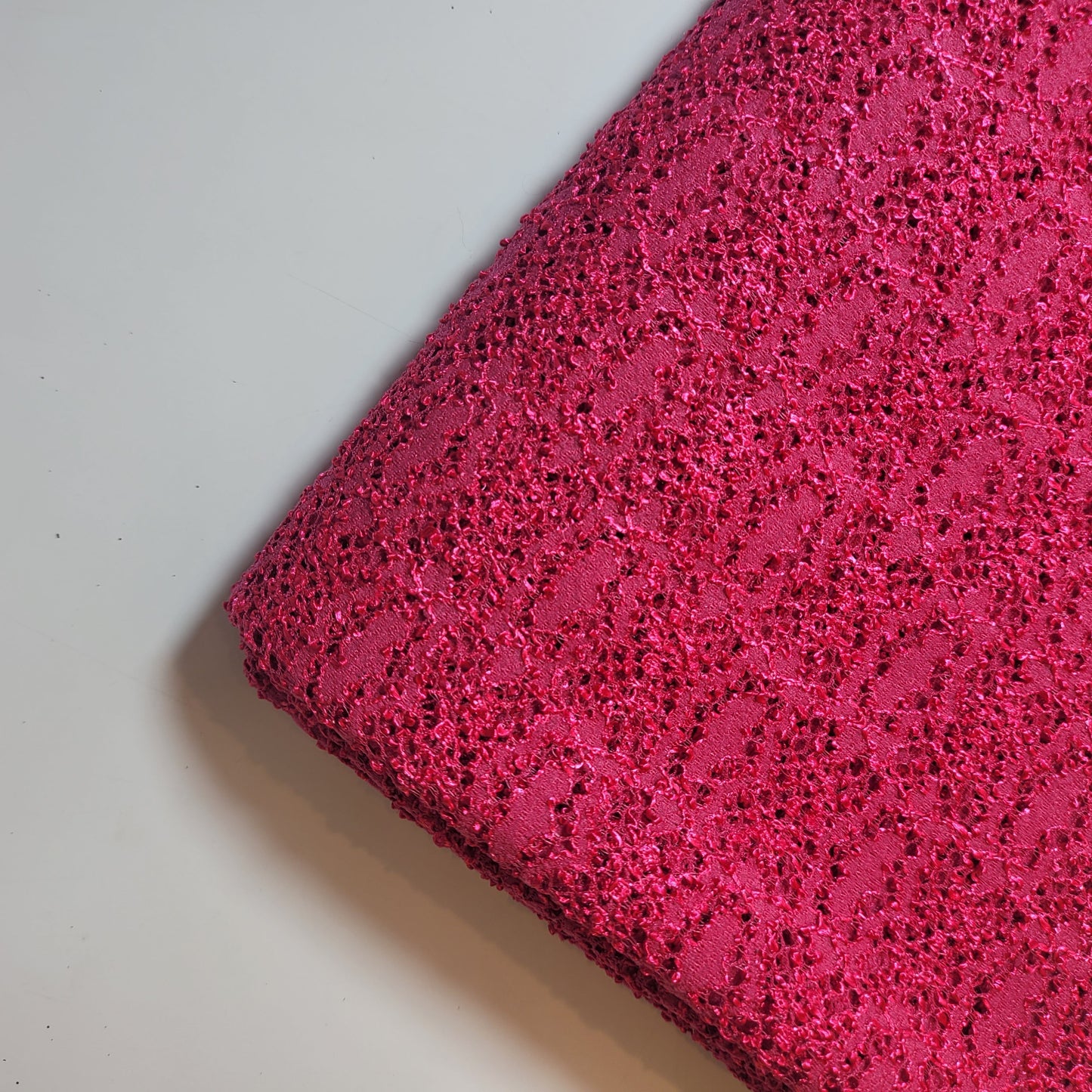 Hot Pink Corded  Floral Stretch Floral Bridal Lace Fabric Polyester Mesh Elastane Blend Dress Material 58" By The Meter