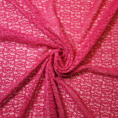 Hot Pink Corded  Floral Stretch Floral Bridal Lace Fabric Polyester Mesh Elastane Blend Dress Material 58" By The Meter