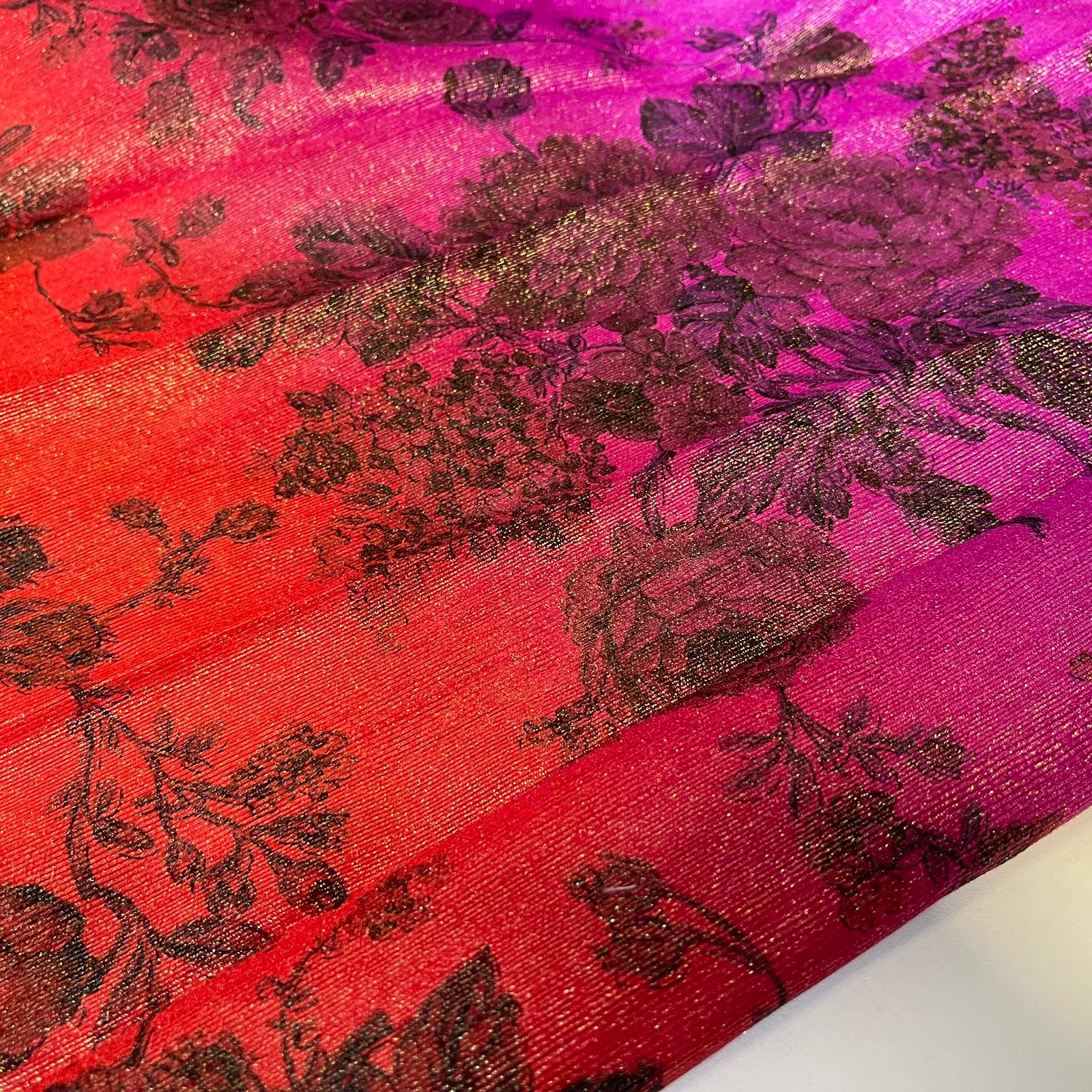 Floral Multi Tone Polyester Raw Silk Material Dress Craft Quilting Fabric 44