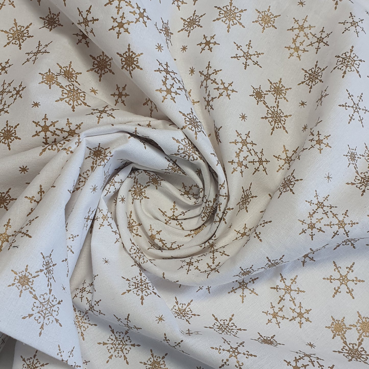 Deluxe Gold Foil Christmas Cotton Fabric – 44" Wide Snowflake & Xmas Tree Print for Festive Décor & Crafts