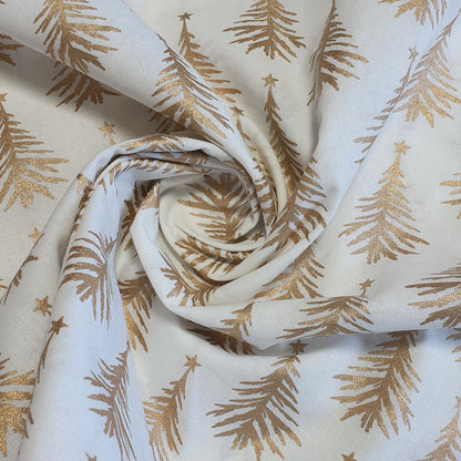 Deluxe Gold Foil Christmas Cotton Fabric – 44" Wide Snowflake & Xmas Tree Print for Festive Décor & Crafts