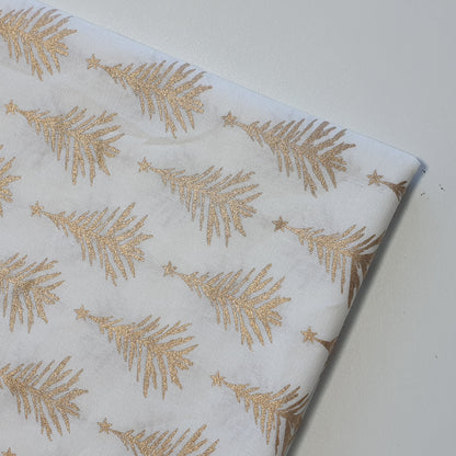 Deluxe Gold Foil Christmas Cotton Fabric – 44" Wide Snowflake & Xmas Tree Print for Festive Décor & Crafts