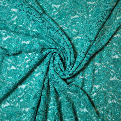 Floral Bridal Lace Fabric – 58" Wide Polyester Mesh & Elastane Blend Dress Material by the Meter