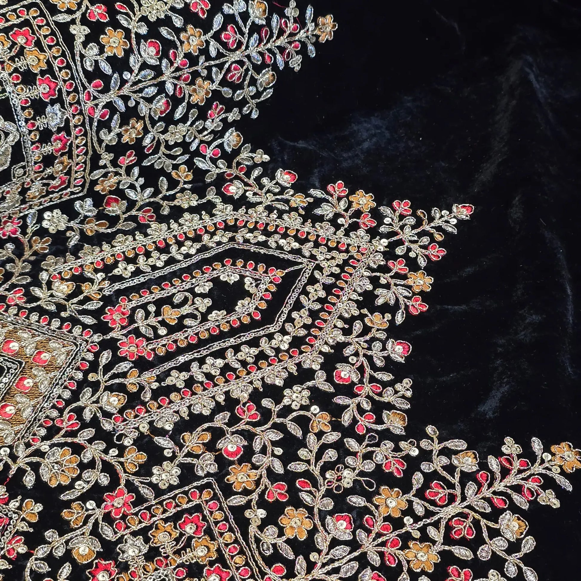 Velvet Gold Zari Embroidery Fabric Indian Wedding Dress Craft Material 58" Wide By The Meter