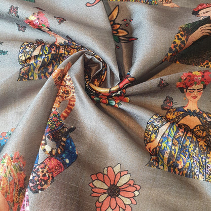 Polyester Faux Raw Silk Digital Print Fabric – 44" Wide Floral, Abstract & Frida Kahlo Inspired Dress, Craft & Quilting