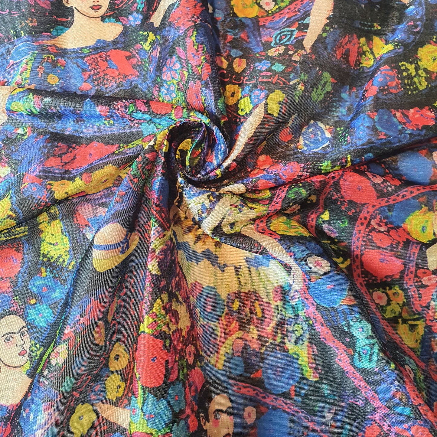 Polyester Faux Raw Silk Digital Print Fabric – 44" Wide Floral, Abstract & Frida Kahlo Inspired Dress, Craft & Quilting