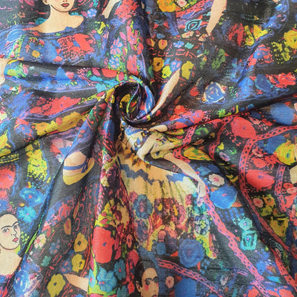 Polyester Faux Raw Silk Digital Print Fabric – 44" Wide Floral, Abstract & Frida Kahlo Inspired Dress, Craft & Quilting