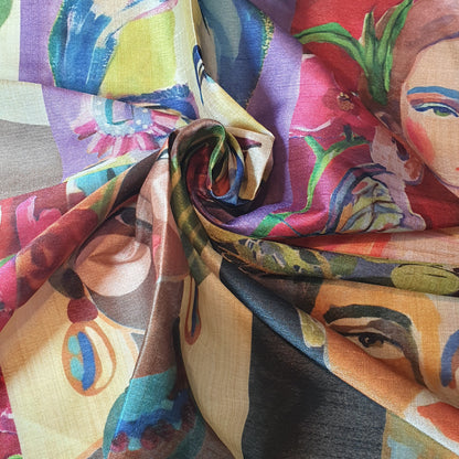 Polyester Faux Raw Silk Digital Print Fabric – 44" Wide Floral, Abstract & Frida Kahlo Inspired Dress, Craft & Quilting