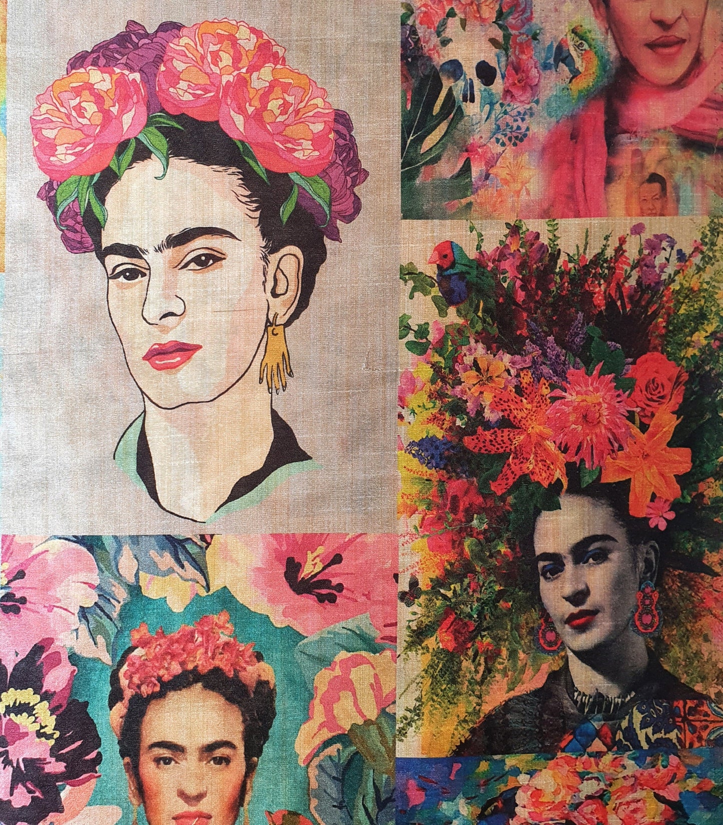 Polyester Faux Raw Silk Digital Print Fabric – 44" Wide Floral, Abstract & Frida Kahlo Inspired Dress, Craft & Quilting