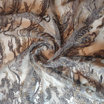 Premium Mesh Net Fabric – 58" Wide Floral Diamante Embroidery Dress & Craft Material