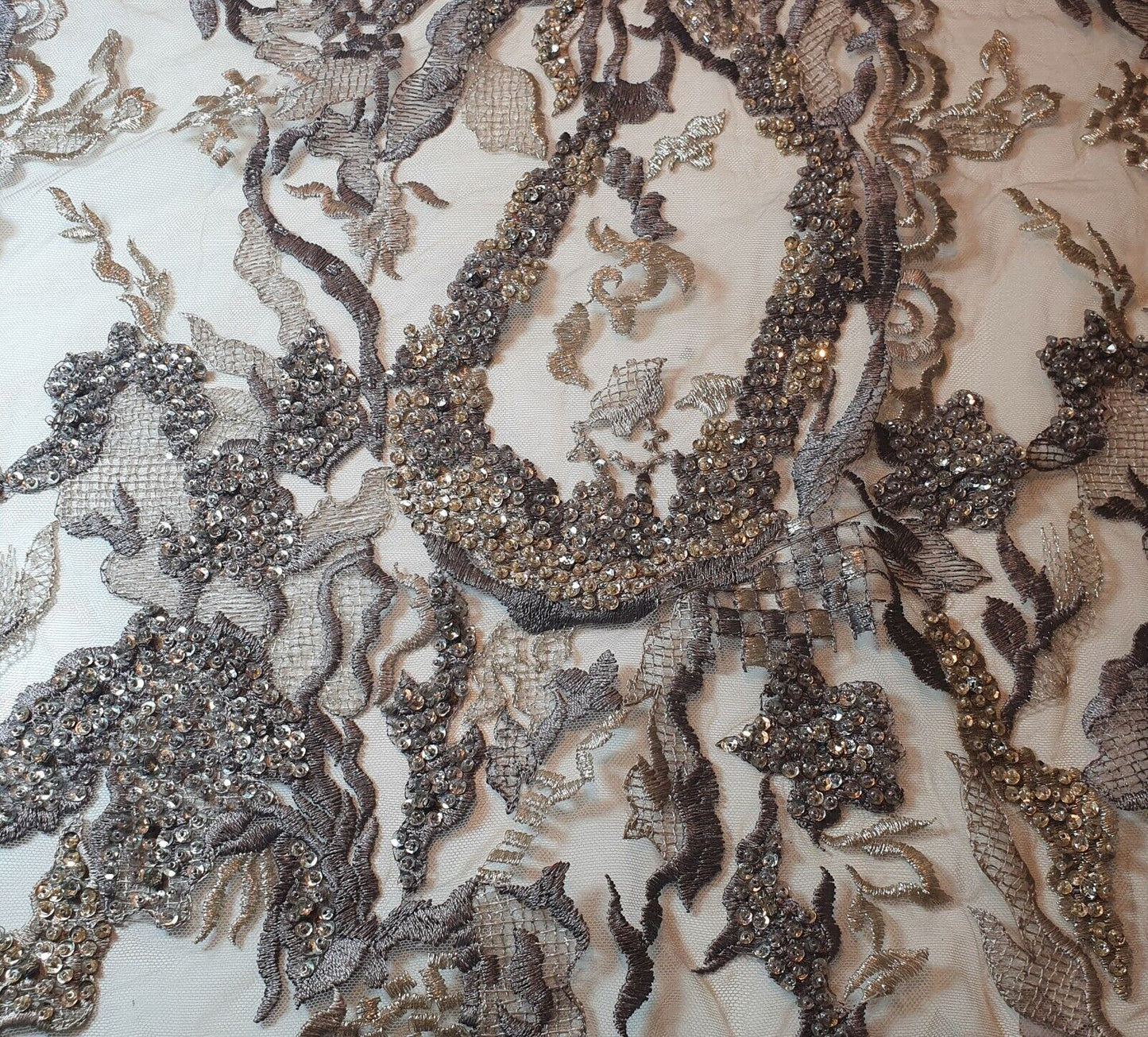 Premium Mesh Net Fabric – 58" Wide Floral Diamante Embroidery Dress & Craft Material