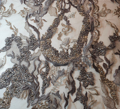Premium Mesh Net Fabric – 58" Wide Floral Diamante Embroidery Dress & Craft Material