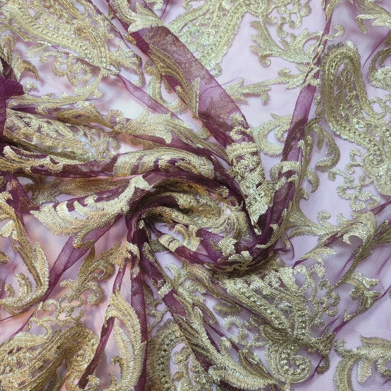 Paisley Embroidered Mesh Net Fabric – 58