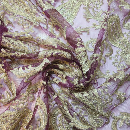 Paisley Embroidered Mesh Net Fabric – 58" Wide Dress & Craft Material (Sold by the Meter)