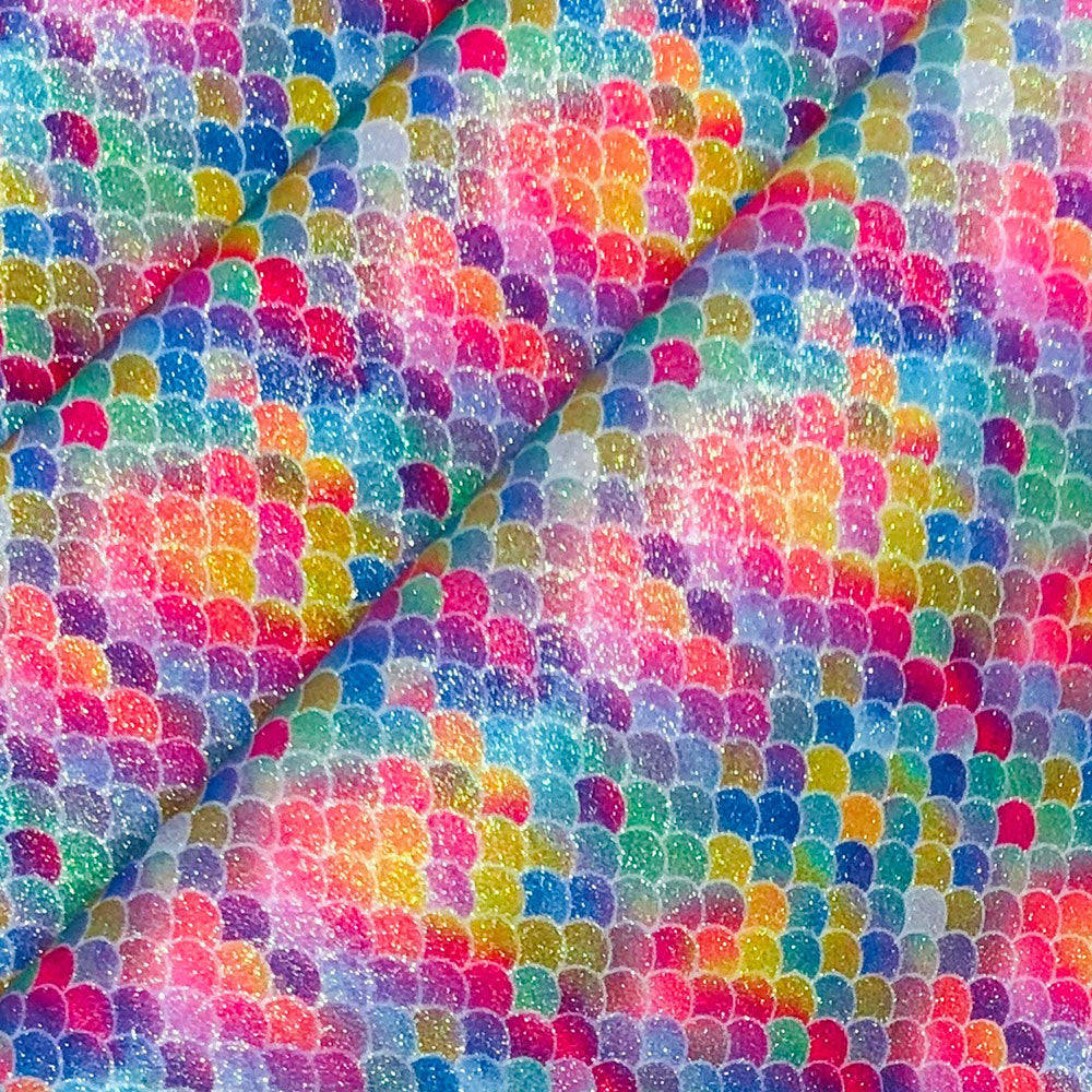 Rainbow & Mermaid Glitter PU Backed Fabric | Sparkle Leatherette 55