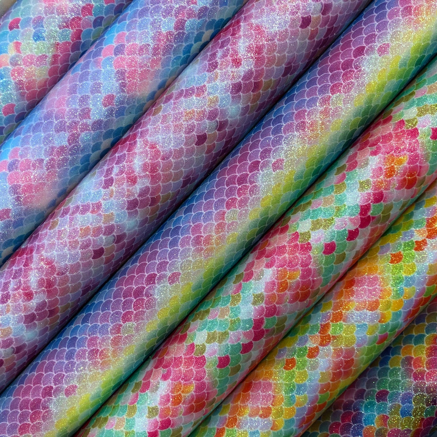 Rainbow & Mermaid Glitter PU Backed Fabric | Sparkle Leatherette 55" (140cm) Wide – Sold by the Meter