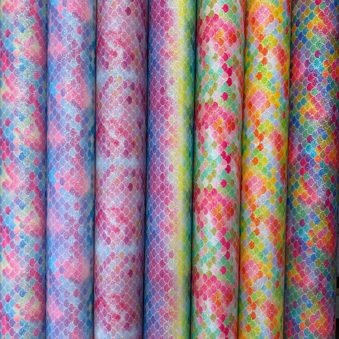 Rainbow & Mermaid Glitter PU Backed Fabric | Sparkle Leatherette 55" (140cm) Wide – Sold by the Meter