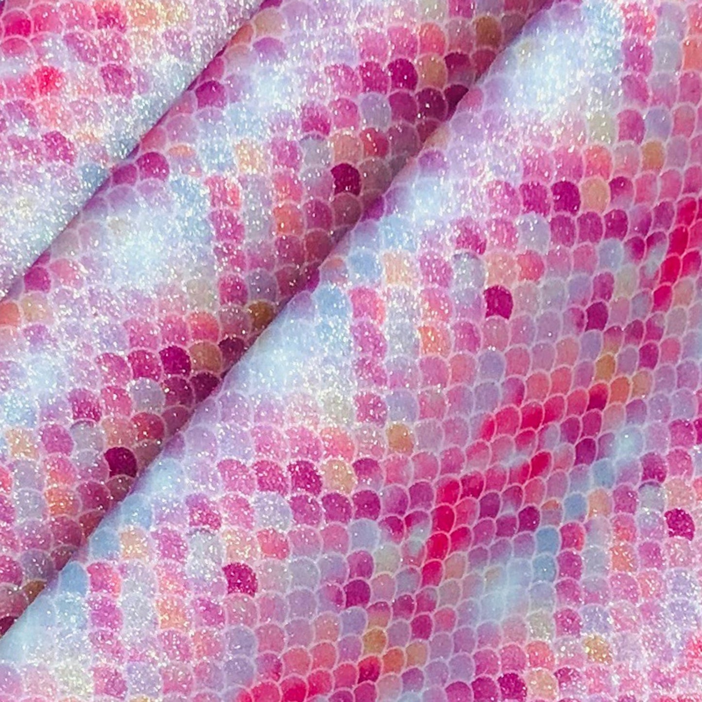 Rainbow & Mermaid Glitter PU Backed Fabric | Sparkle Leatherette 55" (140cm) Wide – Sold by the Meter