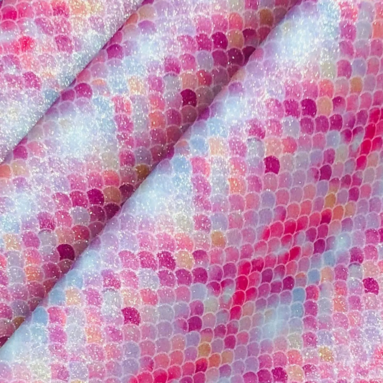 Rainbow & Mermaid Glitter PU Backed Fabric | Sparkle Leatherette 55" (140cm) Wide – Sold by the Meter