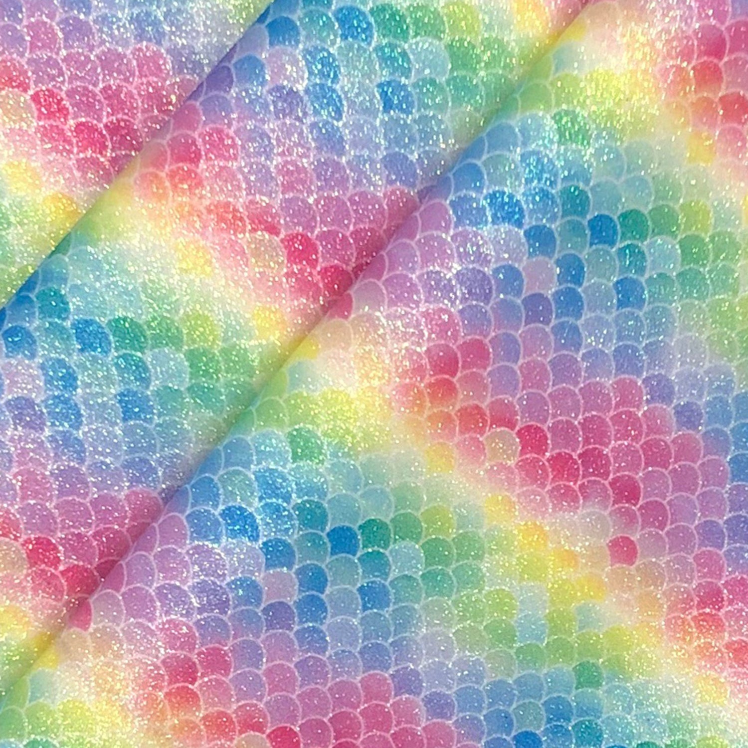 Rainbow & Mermaid Glitter PU Backed Fabric | Sparkle Leatherette 55