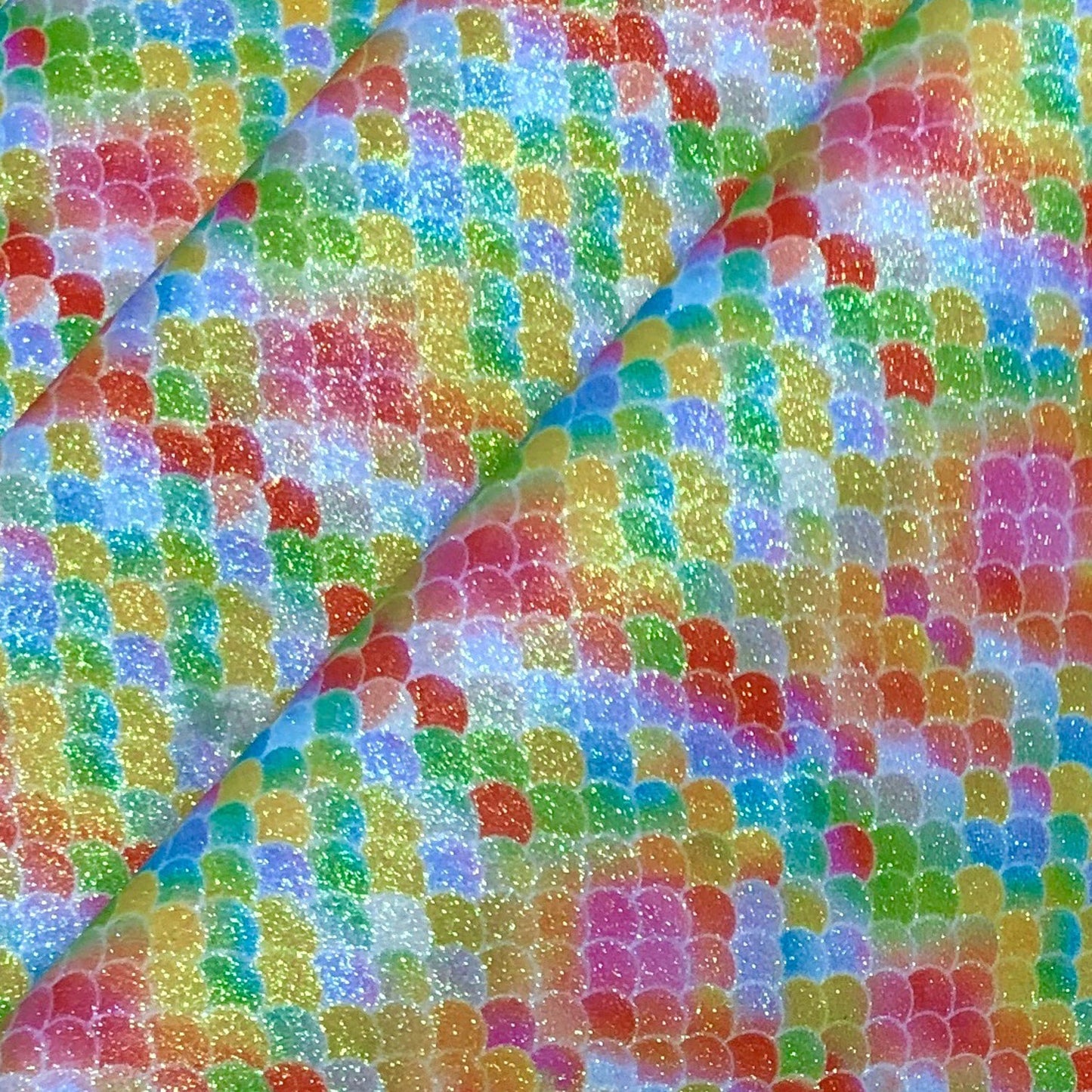 Rainbow & Mermaid Glitter PU Backed Fabric | Sparkle Leatherette 55" (140cm) Wide – Sold by the Meter