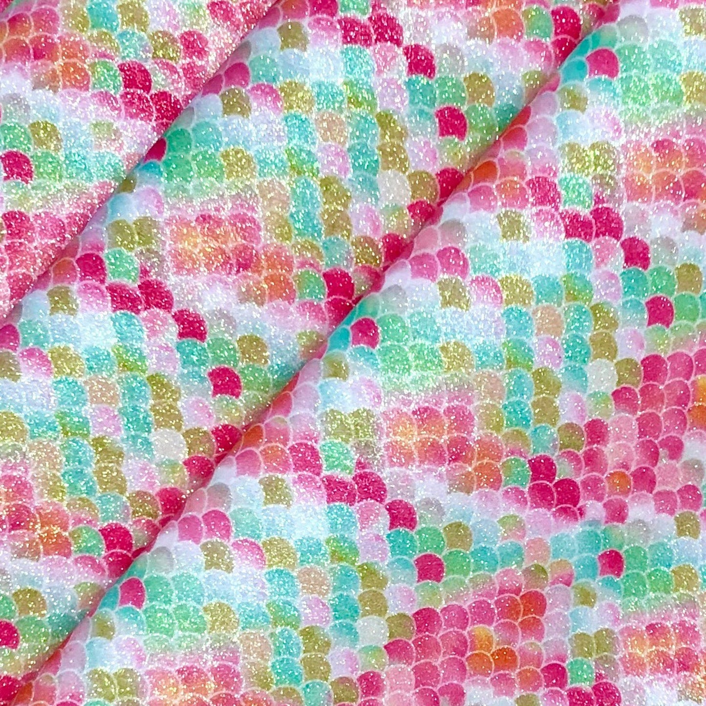 Rainbow & Mermaid Glitter PU Backed Fabric | Sparkle Leatherette 55" (140cm) Wide – Sold by the Meter