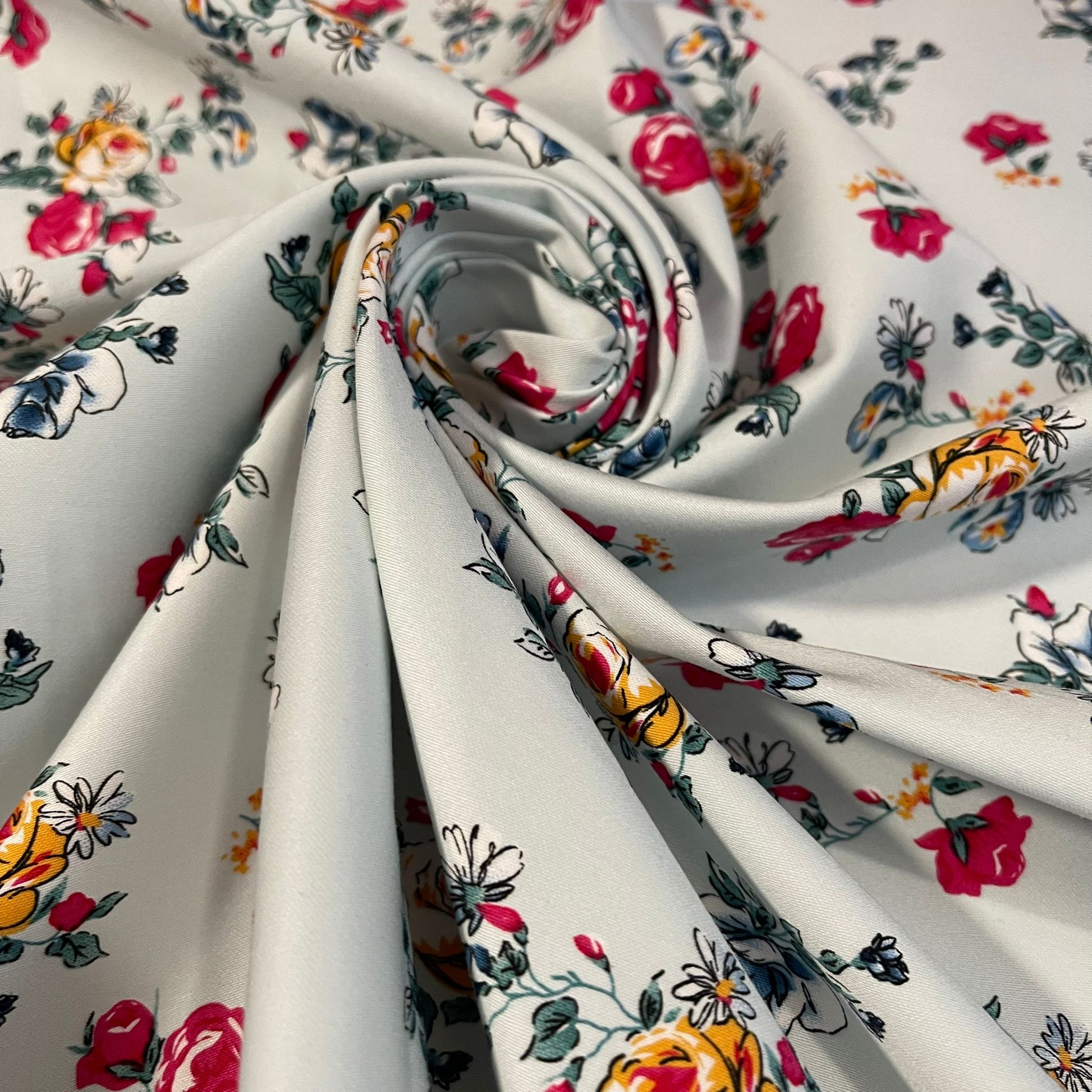 Roses Cotton Sateen Stretch Woven Fabric | Dress, Craft & Costume Material 58" (147cm) Wide – Sold by the Meter