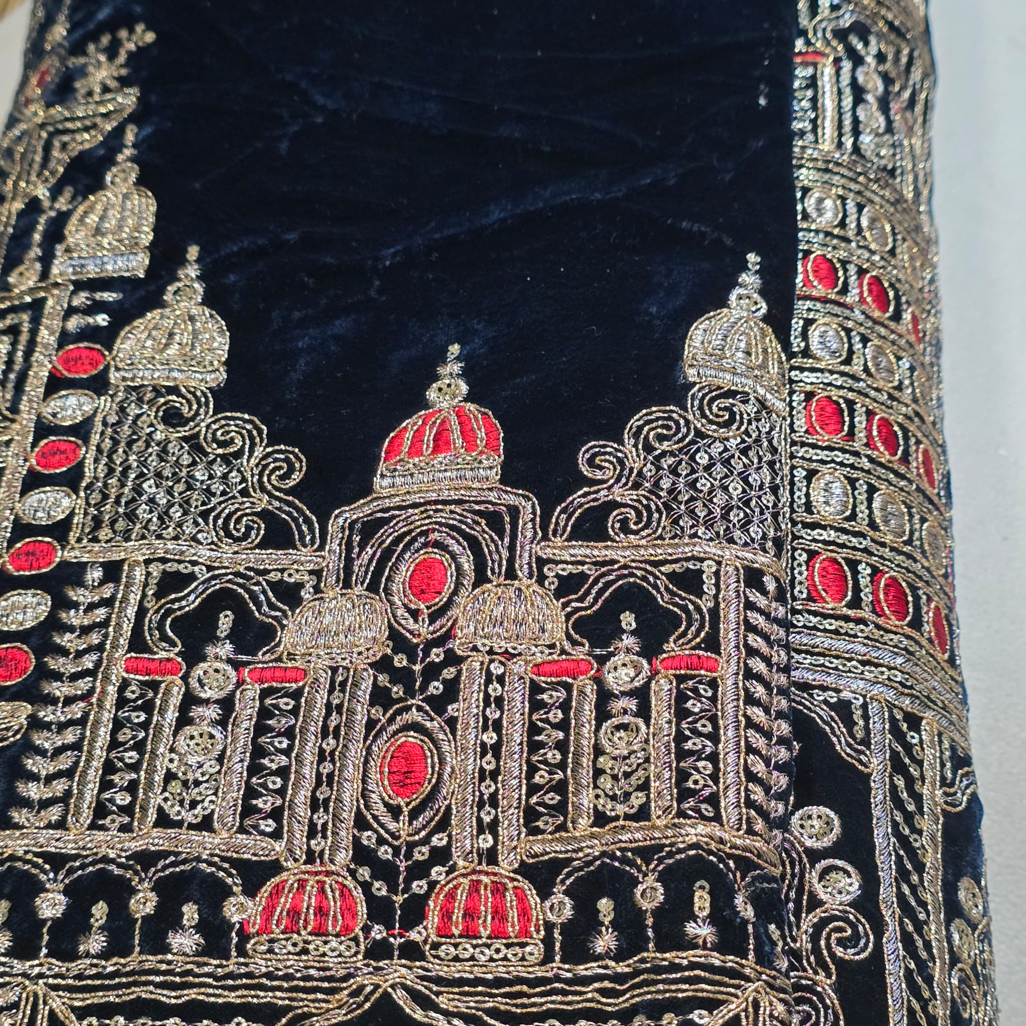 Velvet Gold Zari Embroidery Fabric Indian Wedding Dress Craft Material 58