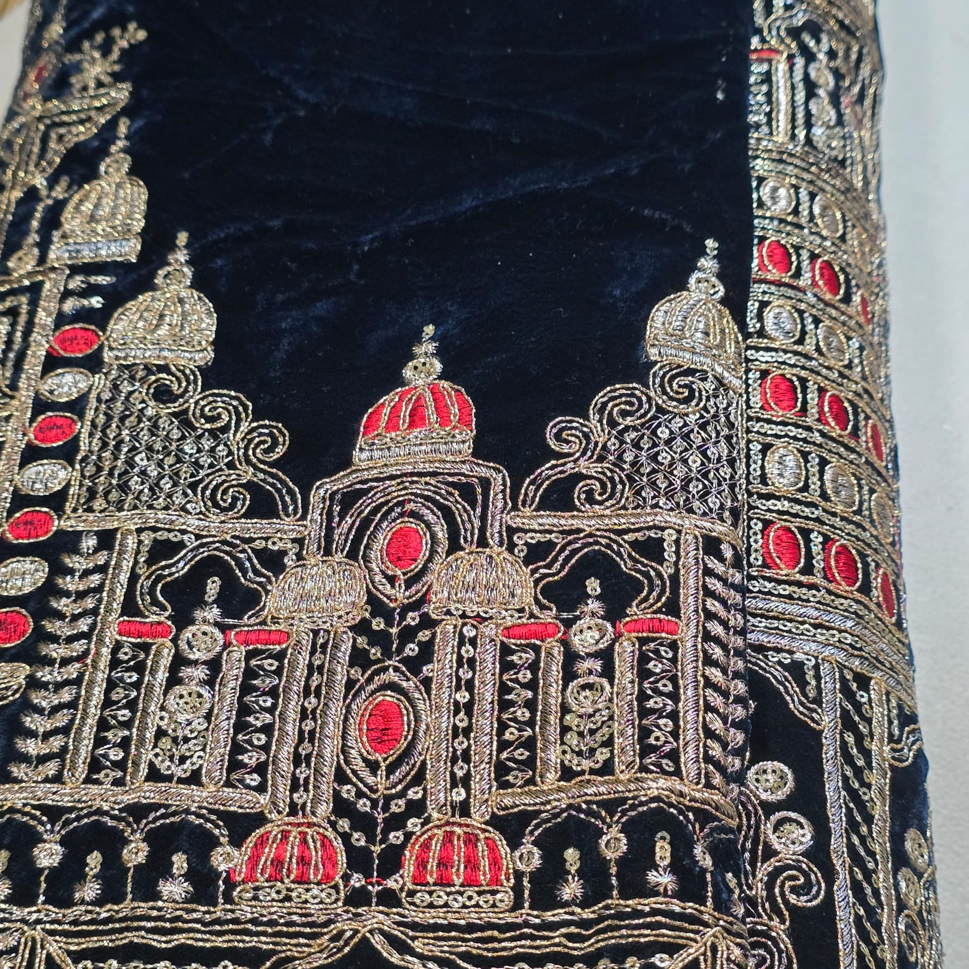 Velvet Gold Zari Embroidery Fabric Indian Wedding Dress Craft Material 58" Wide By The Meter