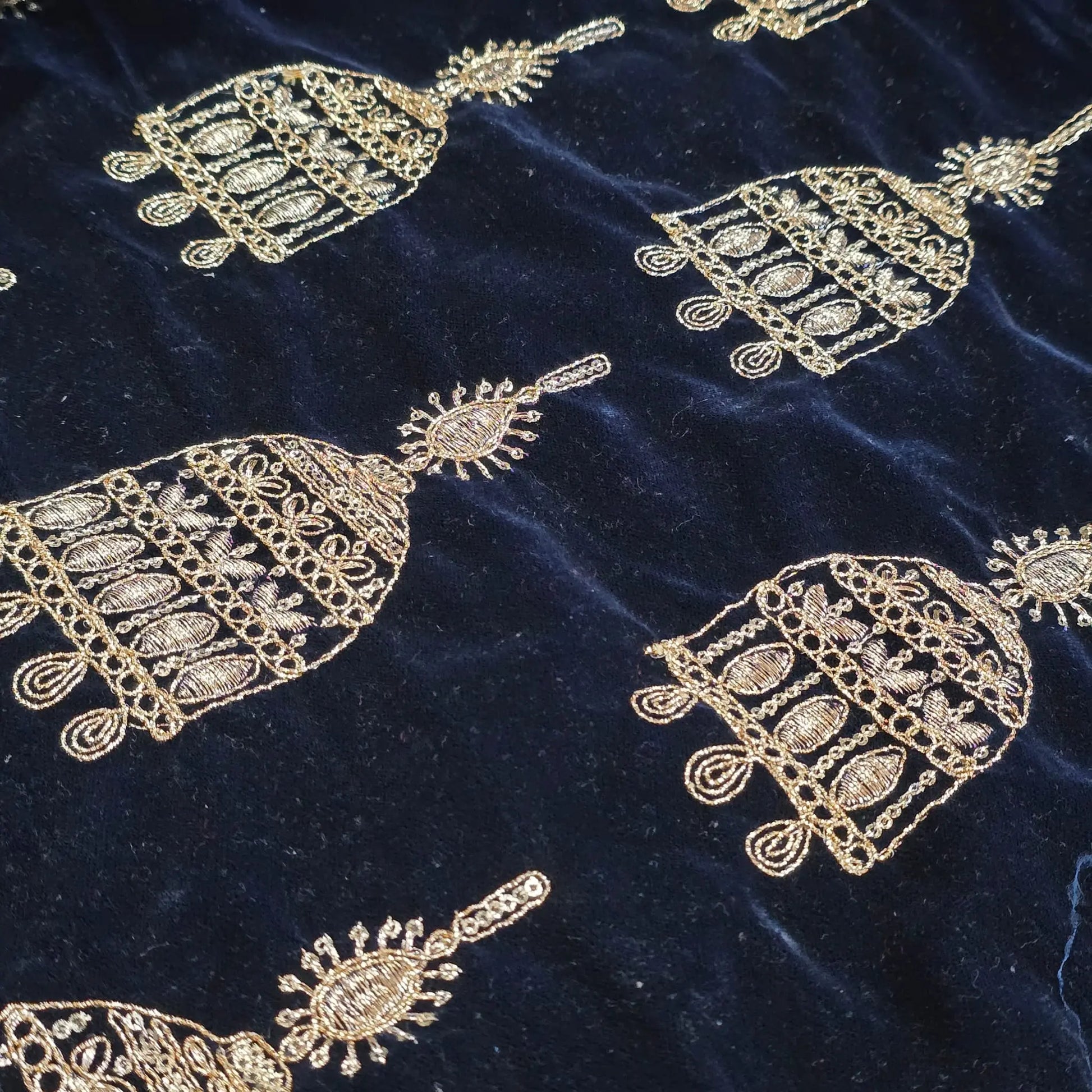 Velvet Gold Zari Embroidery Fabric Indian Wedding Dress Craft Material 58" Wide By The Meter
